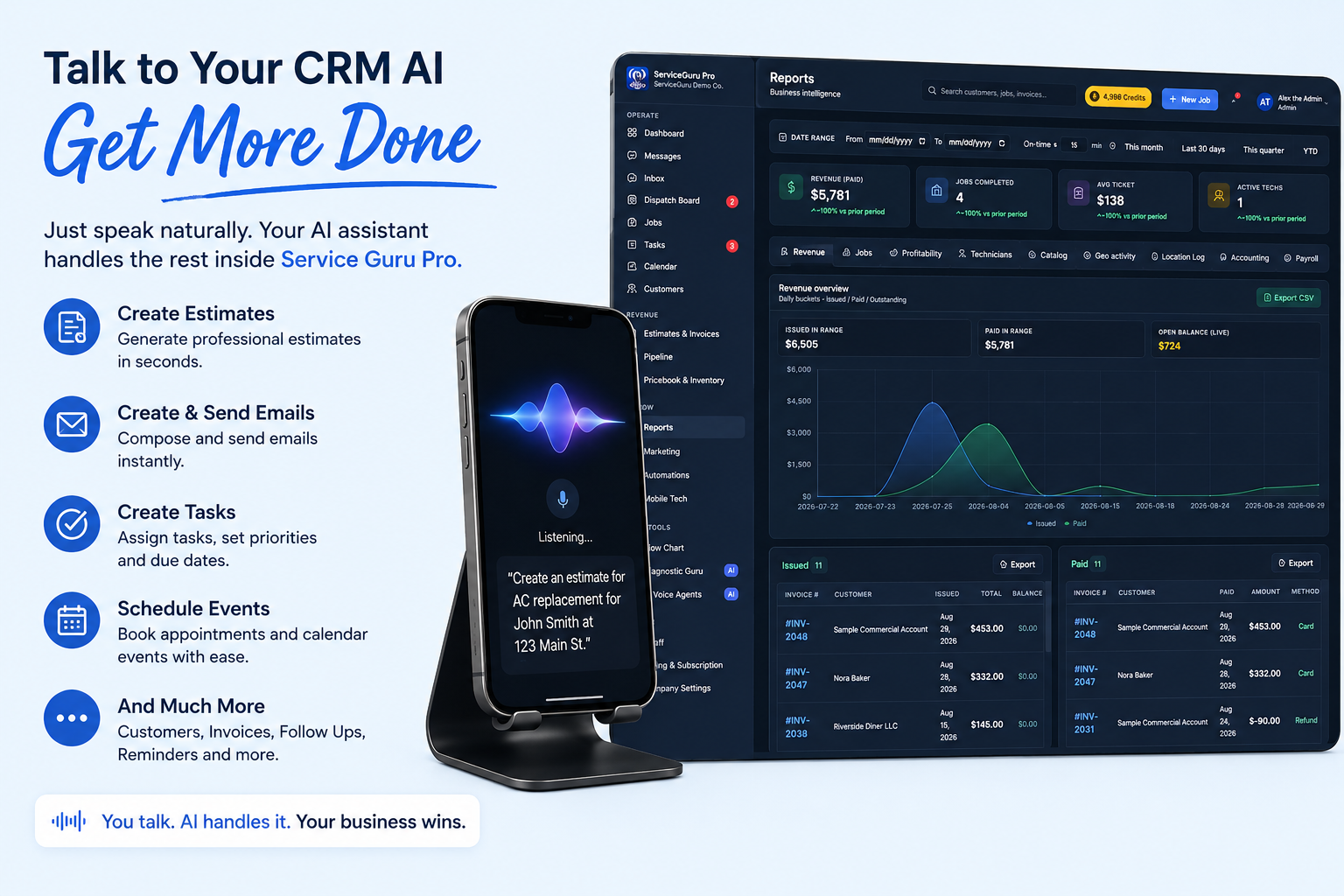 Talk to Your CRM AI, Get More Done — voice-create estimates, emails, tasks, and calendar events inside ServiceGuru Pro